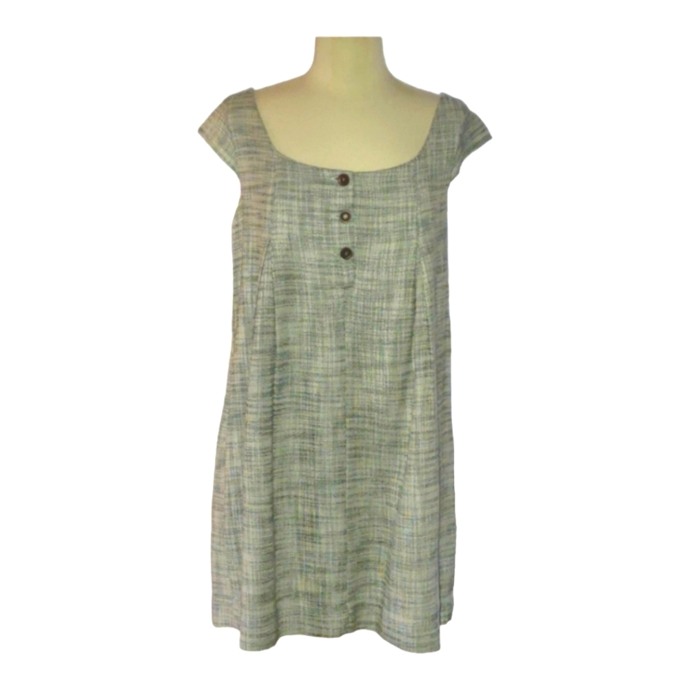 BCBG knit babydoll reversible dress blues, gray, white with pockets size LG